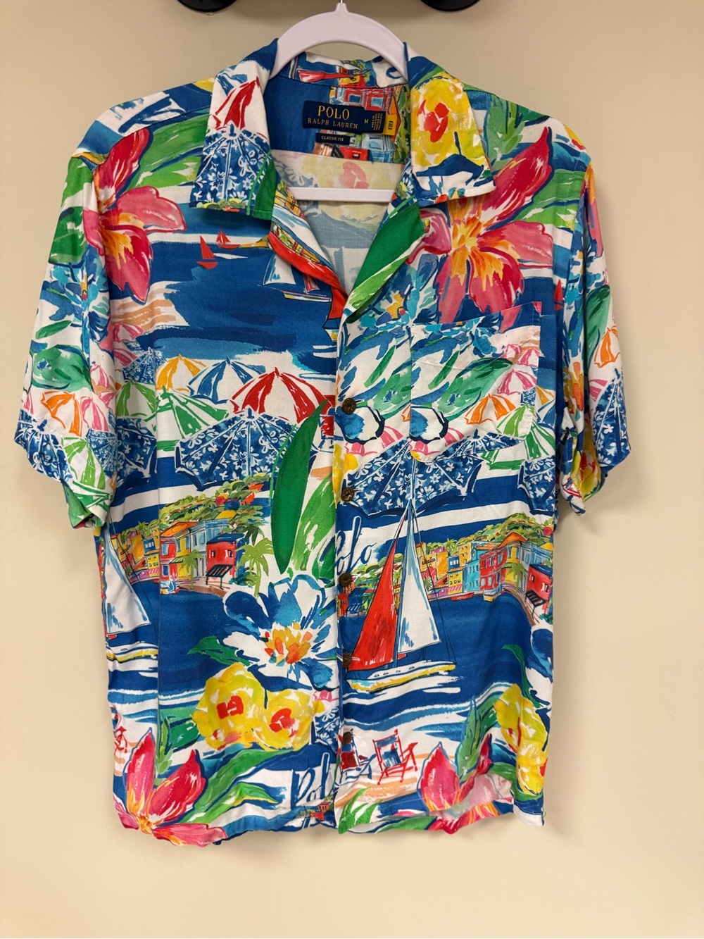 Polo by Ralph Lauren Blue Tropical Print Short Sleeve Shirt men’s medium - Picture 2 of 7